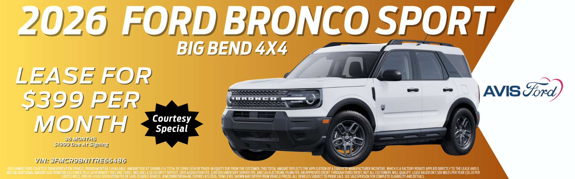 August 2026 Ford Bronco Sport Lease Offer Avis Ford