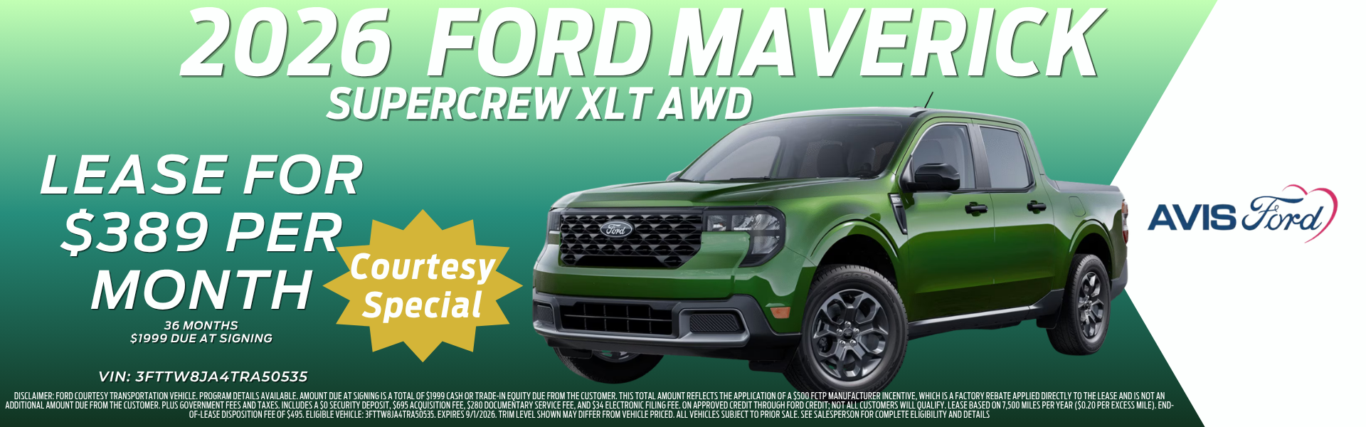 August 2026 Ford Maverick Lease Offer Avis Ford