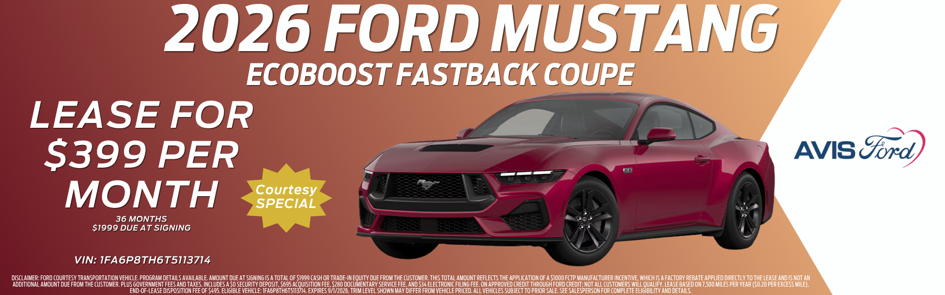 August 2026 Ford Mustang Lease Offer Avis Ford
