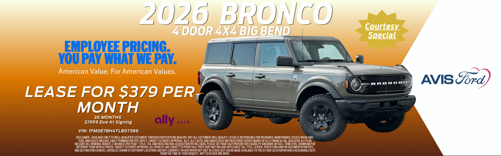 2026 Bronco lease special deal- June 2026